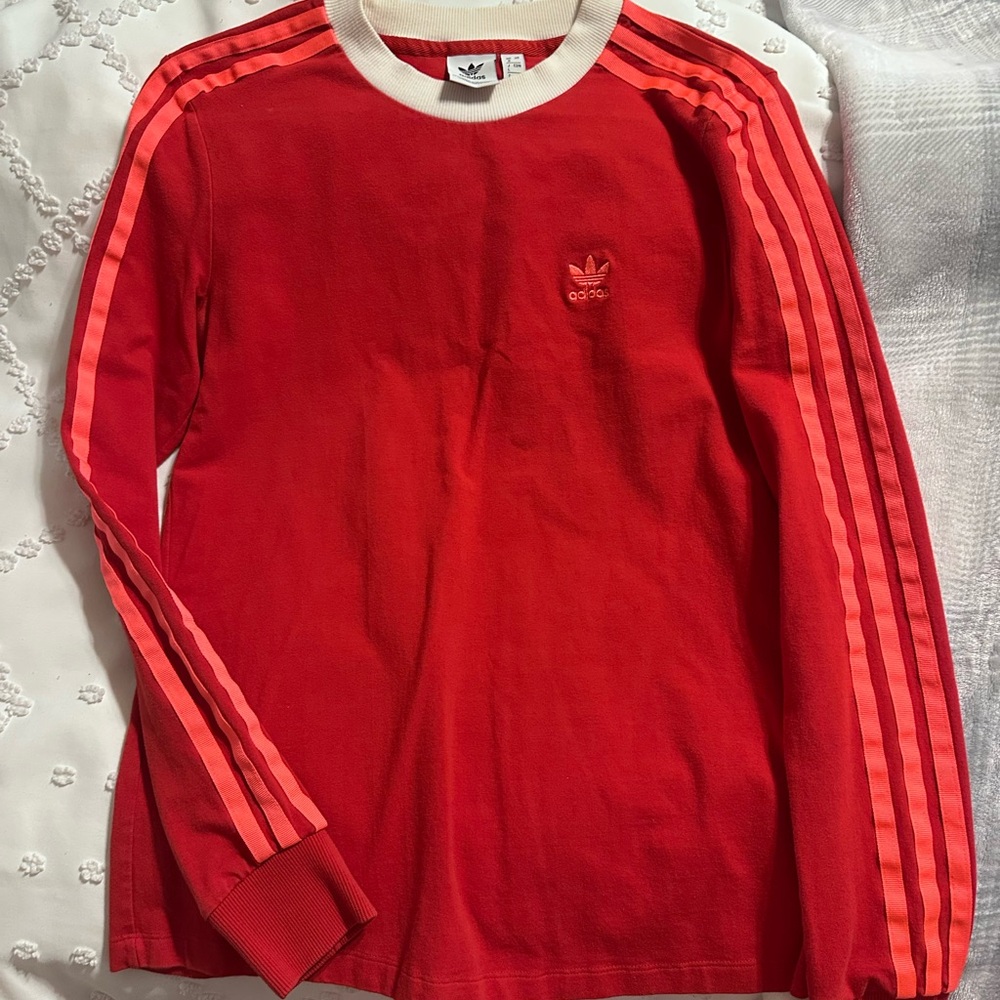 Adidas Red and White Crew Neck Top